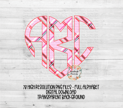 Christmas Monogram, Pink Plaid Diagonal - Multiple Styles - Digital Download