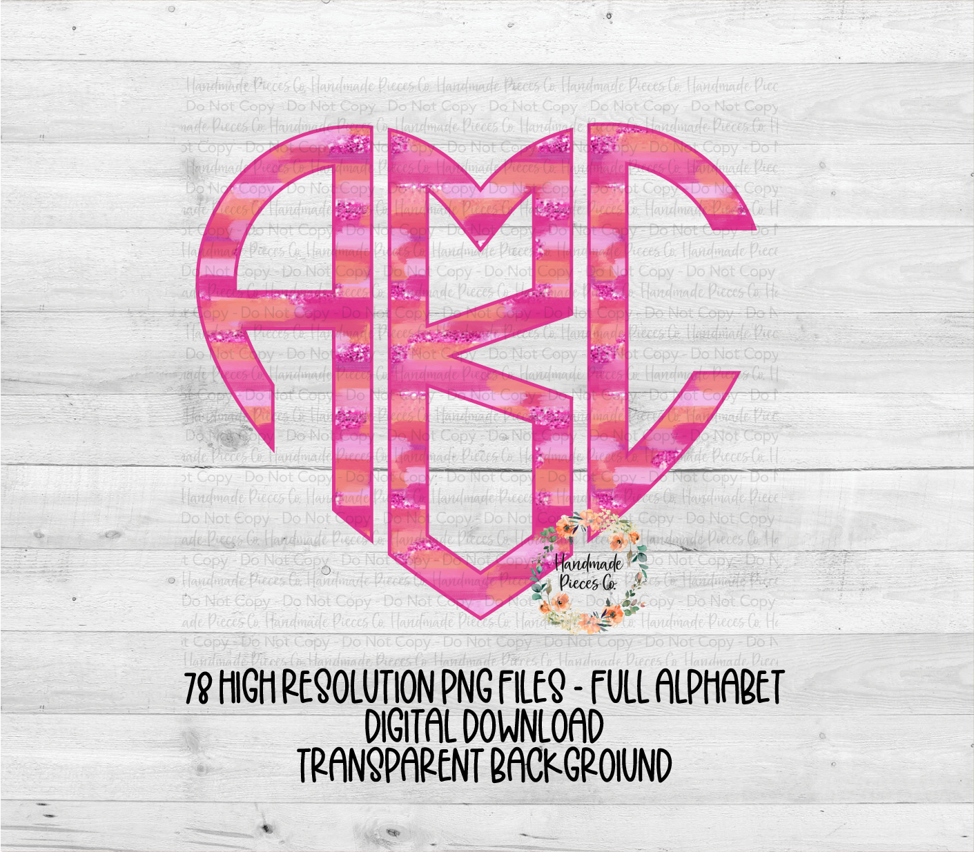 Pink Brushstrokes Monogram - Multiple Styles - Digital Download