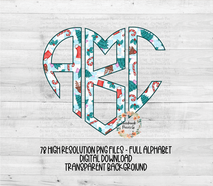 Christmas Monogram, Doodles Version 3 - Multiple Styles - Digital Download