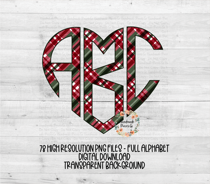 Christmas Monogram, Plaid - Multiple Styles - Digital Download