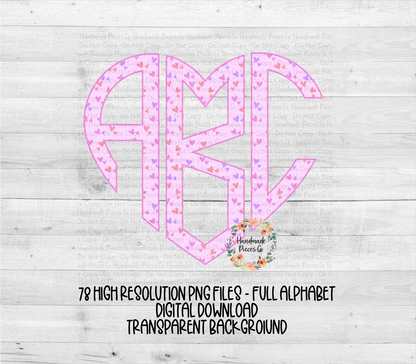 Pink Hearts Monogram - Multiple Styles - Digital Download