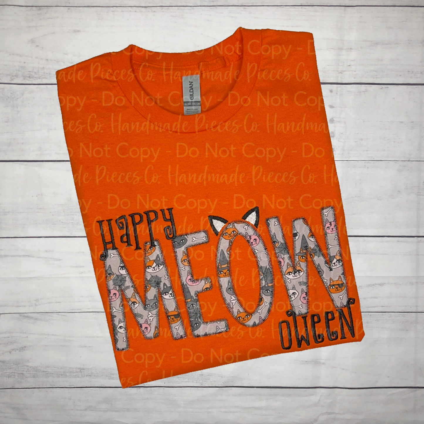 Happy Meowoween Embroidered Applique Garment - Youth / Adult