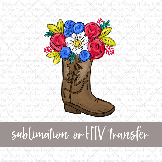 Floral Boot, Patriotic - Sublimation or HTV Transfer