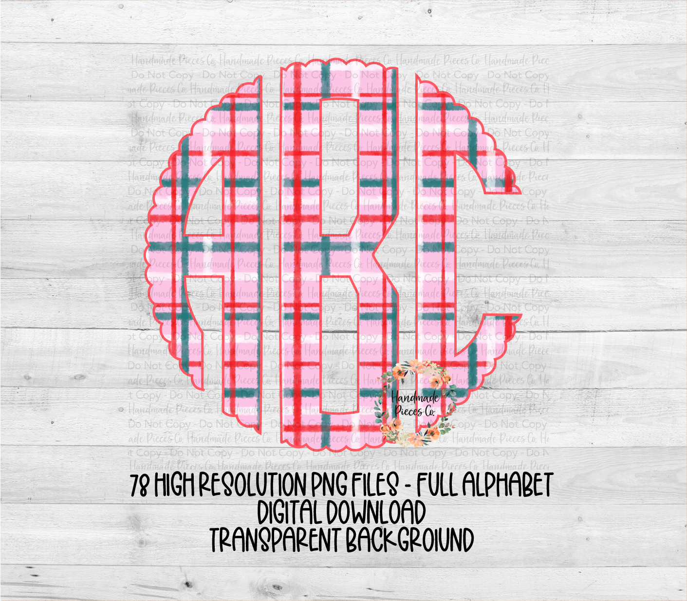 Christmas Monogram, Pink Plaid - Multiple Styles - Digital Download