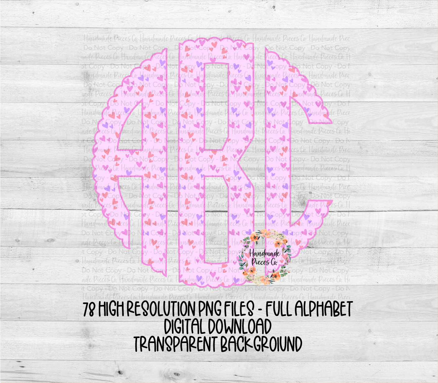 Pink Hearts Monogram - Multiple Styles - Digital Download