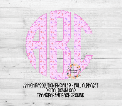 Pink Hearts Monogram - Multiple Styles - Digital Download