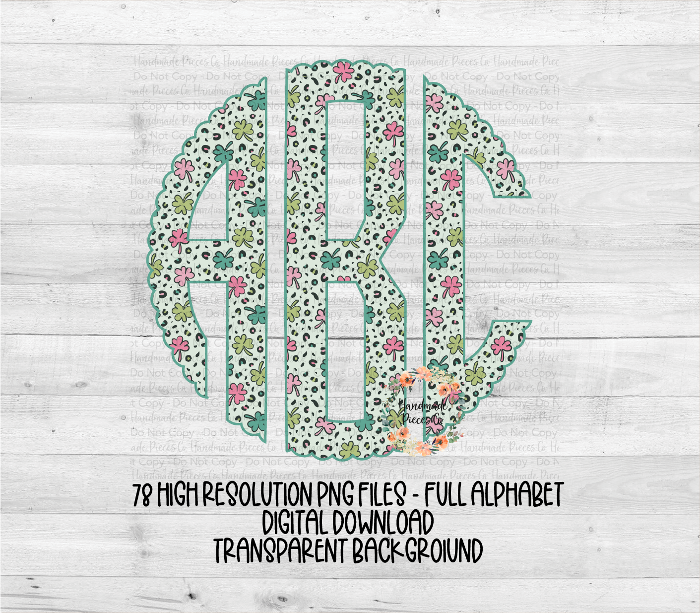 St. Patrick's Monogram, Colorful Clovers and Leopard Monogram - Multiple Styles - Digital Download