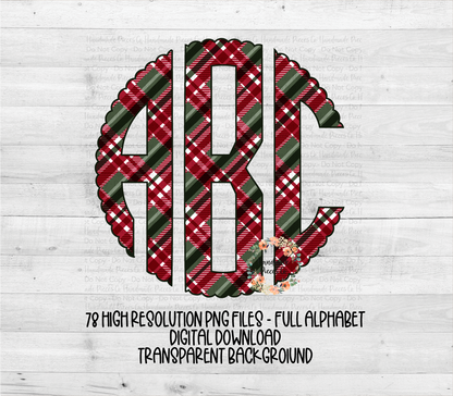 Christmas Monogram, Plaid - Multiple Styles - Digital Download