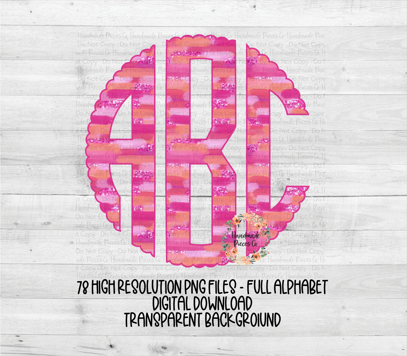 Pink Brushstrokes Monogram - Multiple Styles - Digital Download