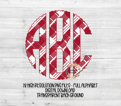 Christmas Monogram, White and Red Plaid - Multiple Styles - Digital Download