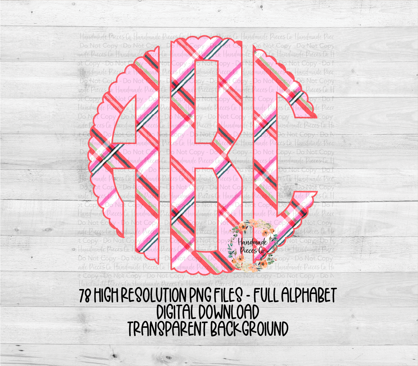 Christmas Monogram, Pink Plaid Diagonal - Multiple Styles - Digital Download