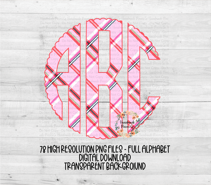 Christmas Monogram, Pink Plaid Diagonal - Multiple Styles - Digital Download