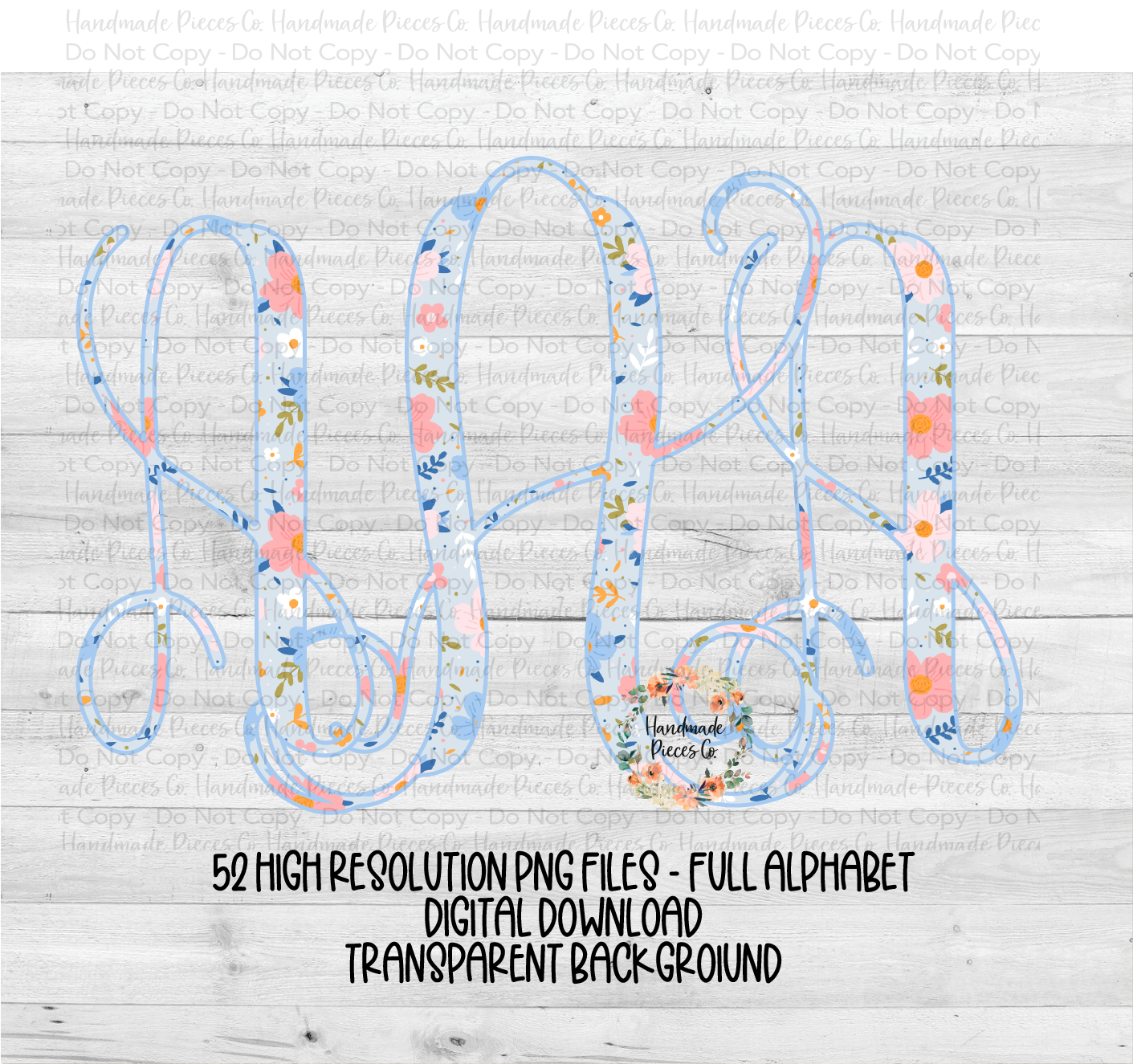 Colorful Garden Monogram, Light Blue - Multiple Styles - Digital Download