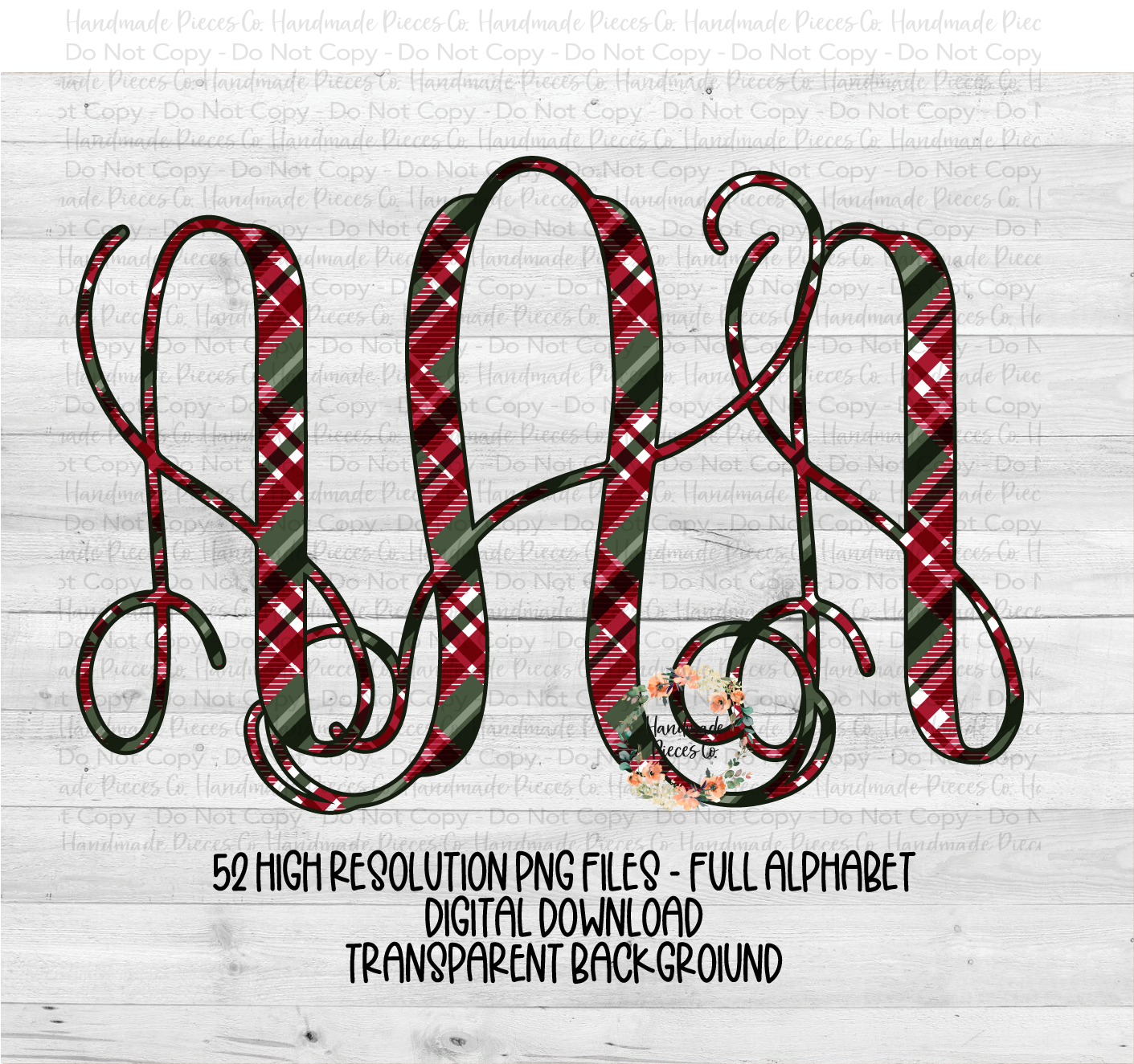 Christmas Monogram, Plaid - Multiple Styles - Digital Download