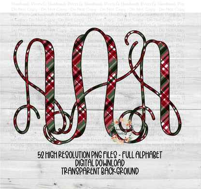 Christmas Monogram, Plaid - Multiple Styles - Digital Download