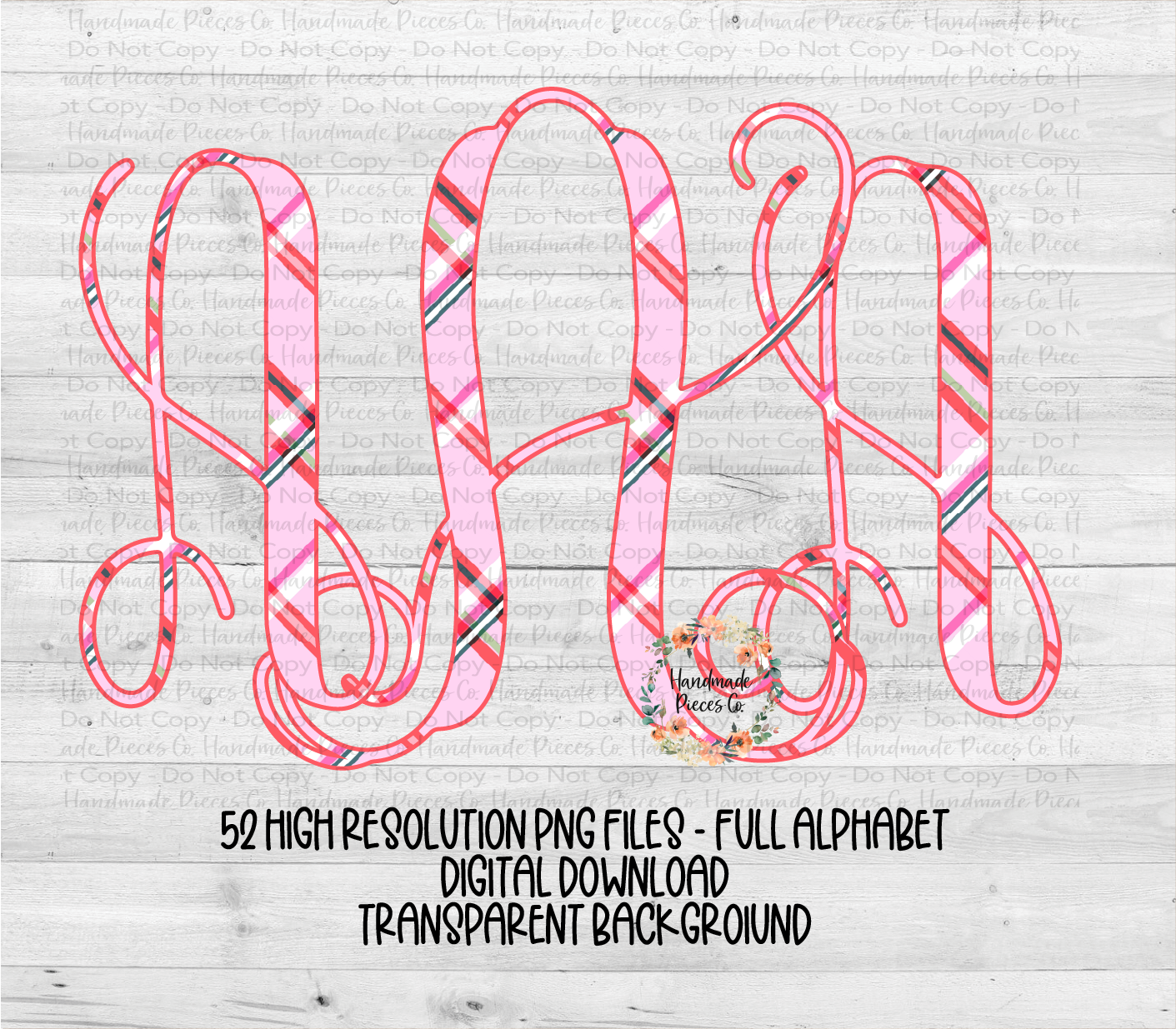 Christmas Monogram, Pink Plaid Diagonal - Multiple Styles - Digital Download