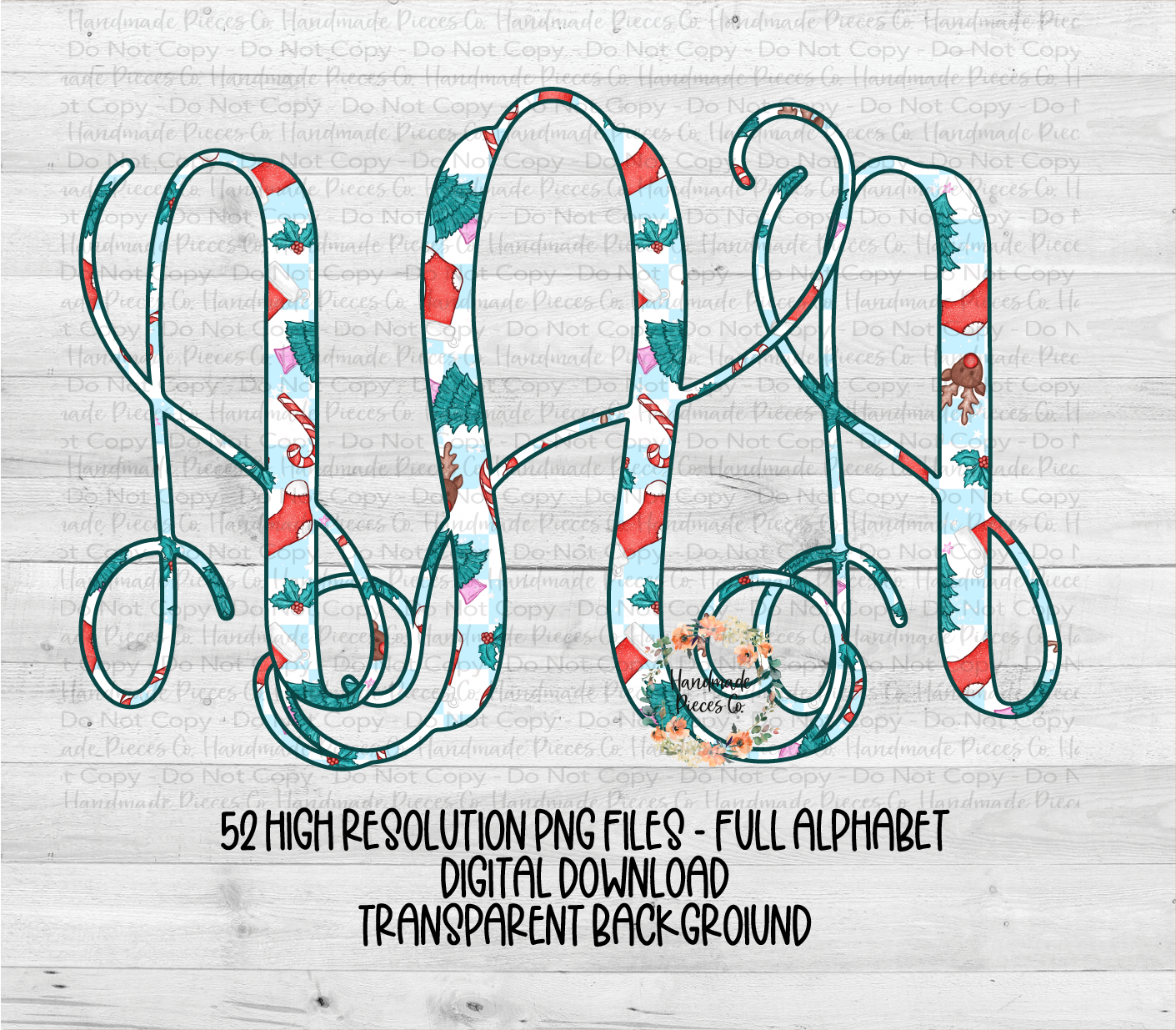 Christmas Monogram, Doodles Version 3 - Multiple Styles - Digital Download