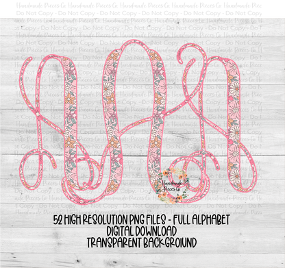 Pretty in Pink Floral Monogram - Multiple Styles - Digital Download