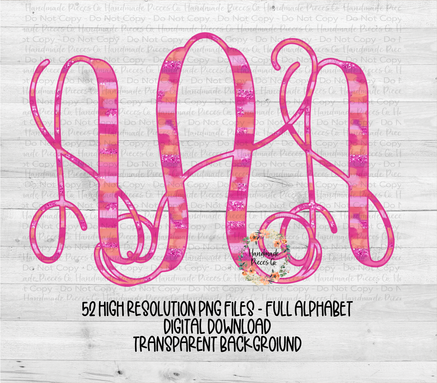 Pink Brushstrokes Monogram - Multiple Styles - Digital Download