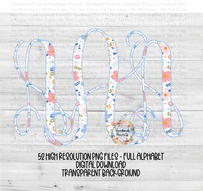 Colorful Garden Monogram, White - Multiple Styles - Digital Download