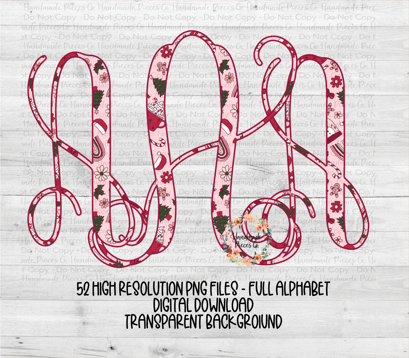 Christmas Monogram, Doodles Version 2 - Multiple Styles - Digital Download