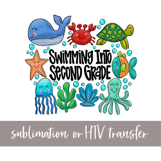 Swimming into Second Grade, Blues - Sublimation or HTV Transfer