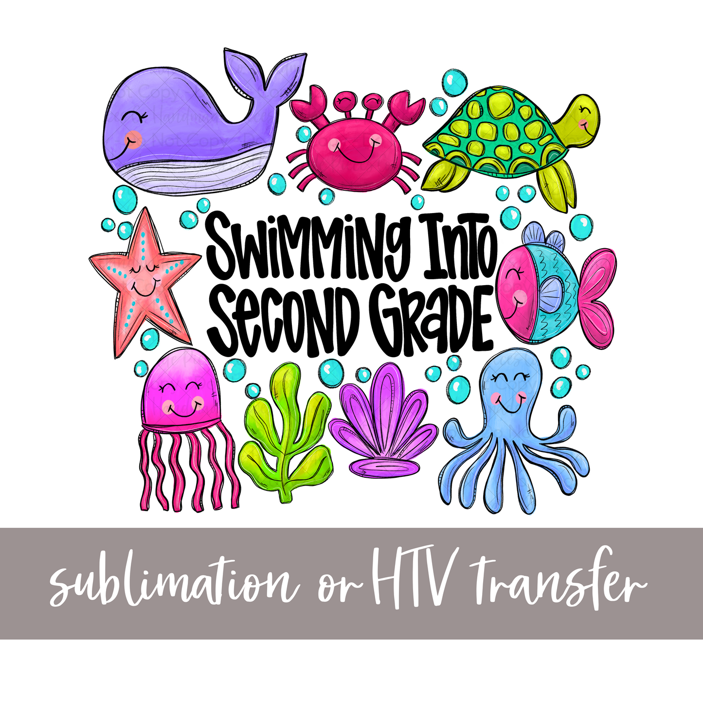 Swimming into Second Grade, Pink/Purple - Sublimation or HTV Transfer