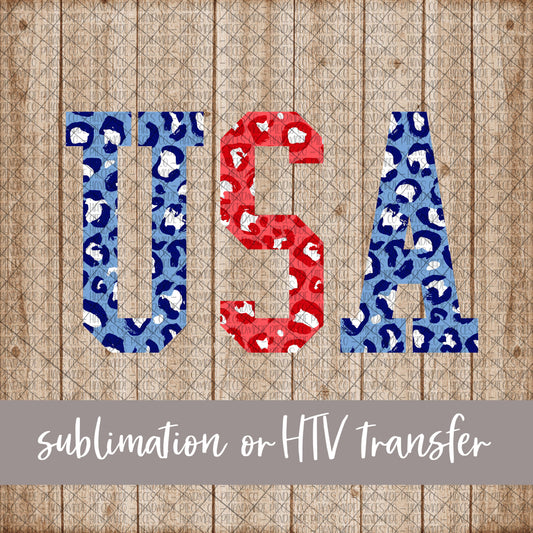 USA, Leopard Blue Red  - Sublimation or HTV Transfer