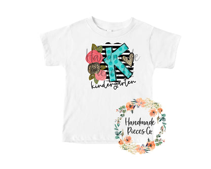 Kindergarten, Black Stripes with Florals - Sublimation or HTV Transfer