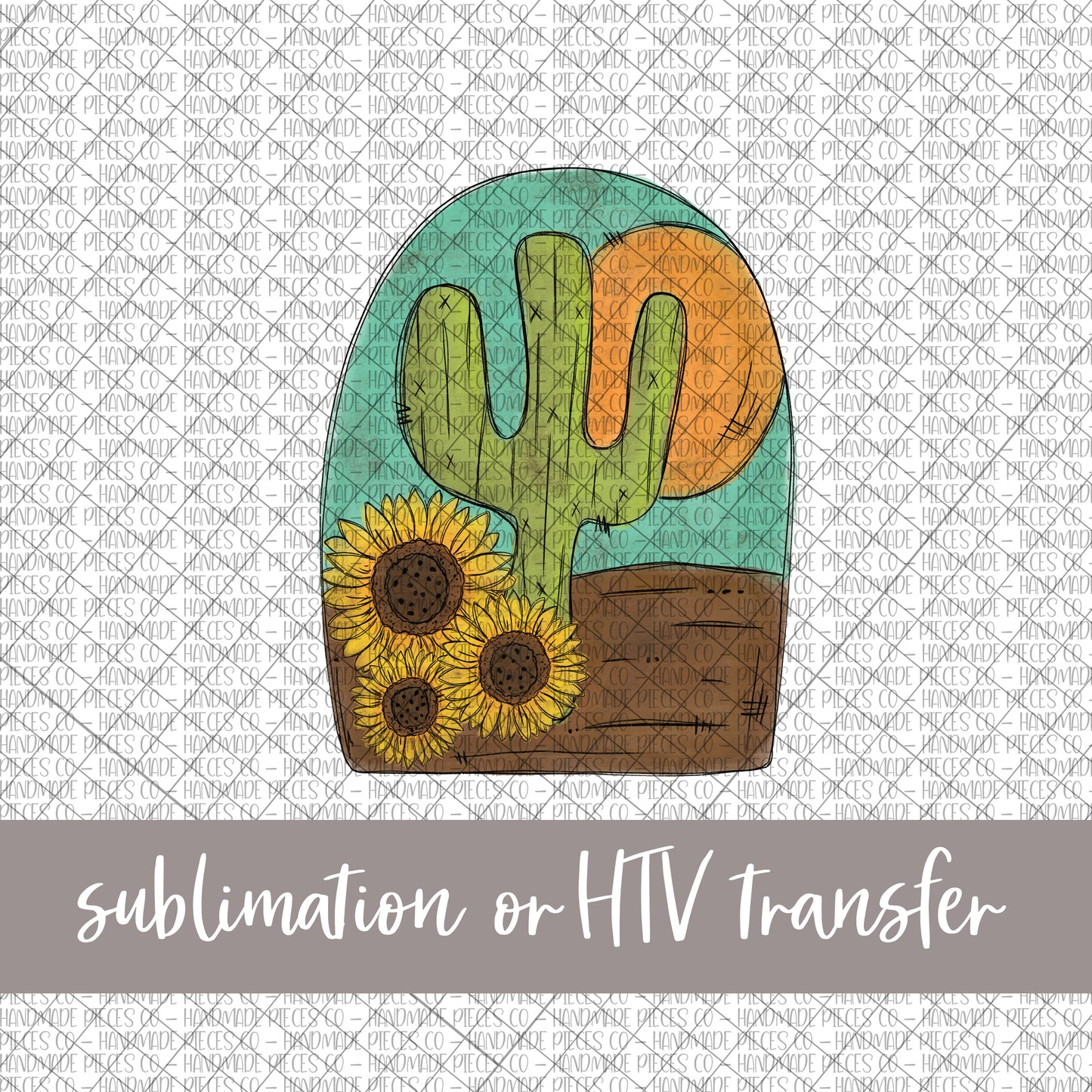 Cactus and Sunflower, Western - Sublimation or HTV Transfer