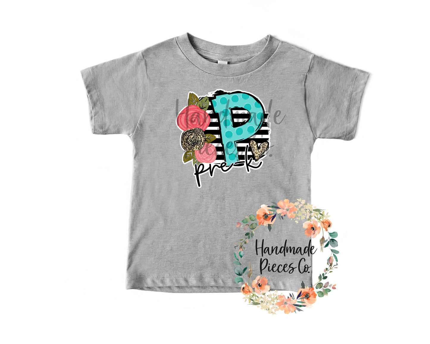 PreK, Black Stripes with Florals - Sublimation or HTV Transfer