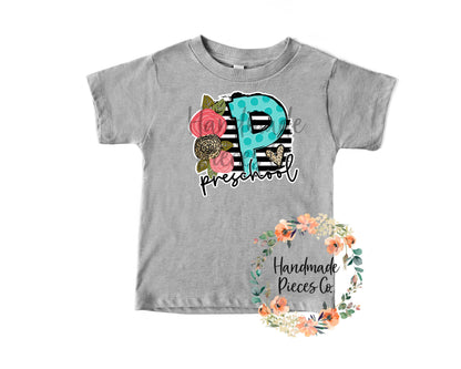 PreSchool, Black Stripes with Florals - Sublimation or HTV Transfer