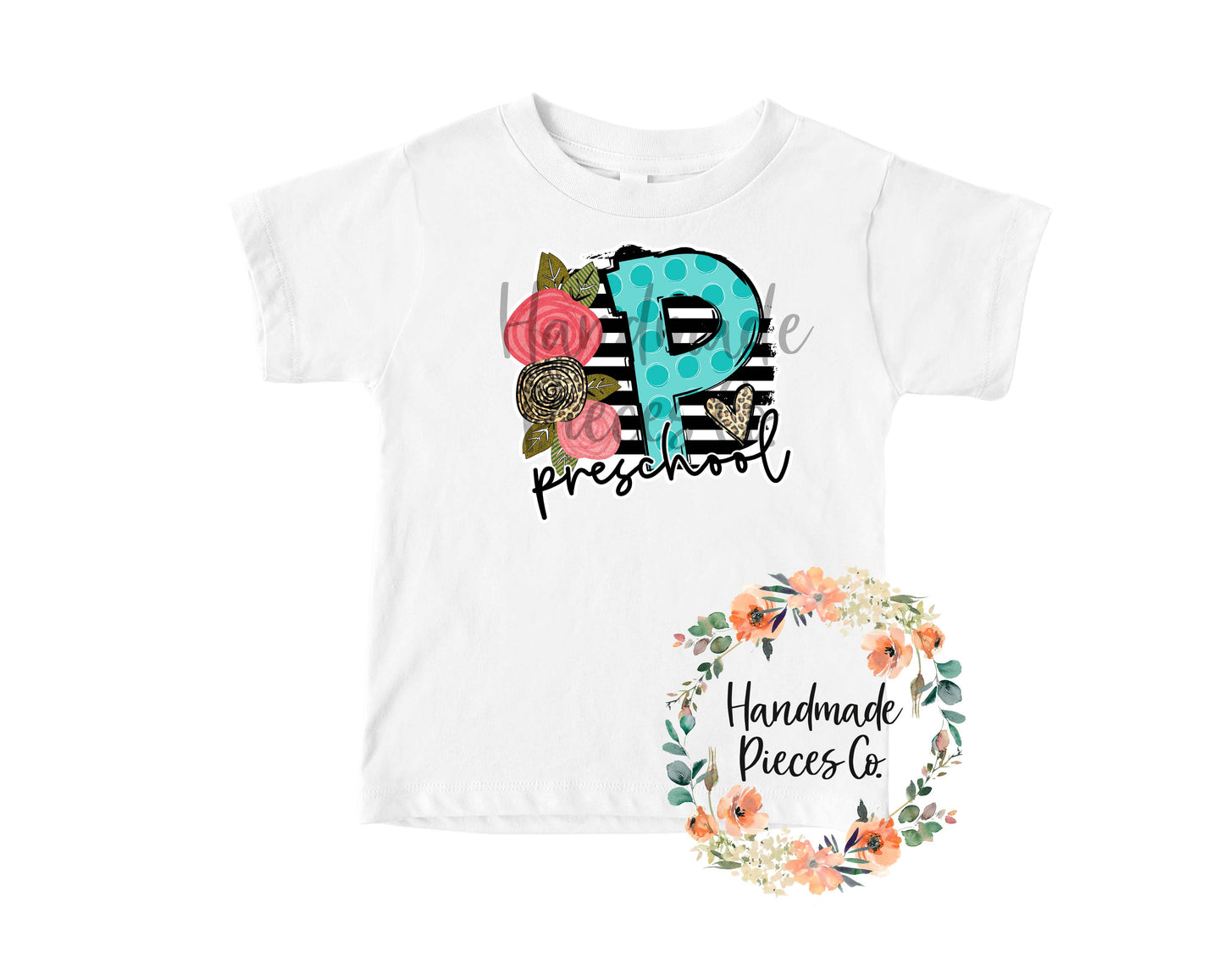 PreSchool, Black Stripes with Florals - Sublimation or HTV Transfer