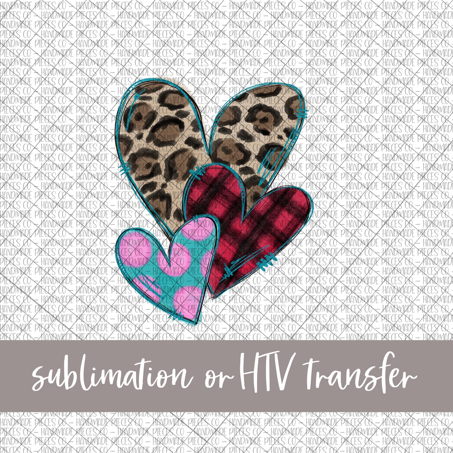 Hearts Trio - Sublimation or HTV Transfer