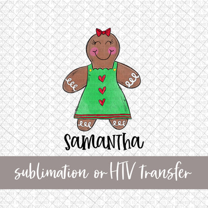 Gingerbread, Girl - Name Optional - Sublimation or HTV Transfer