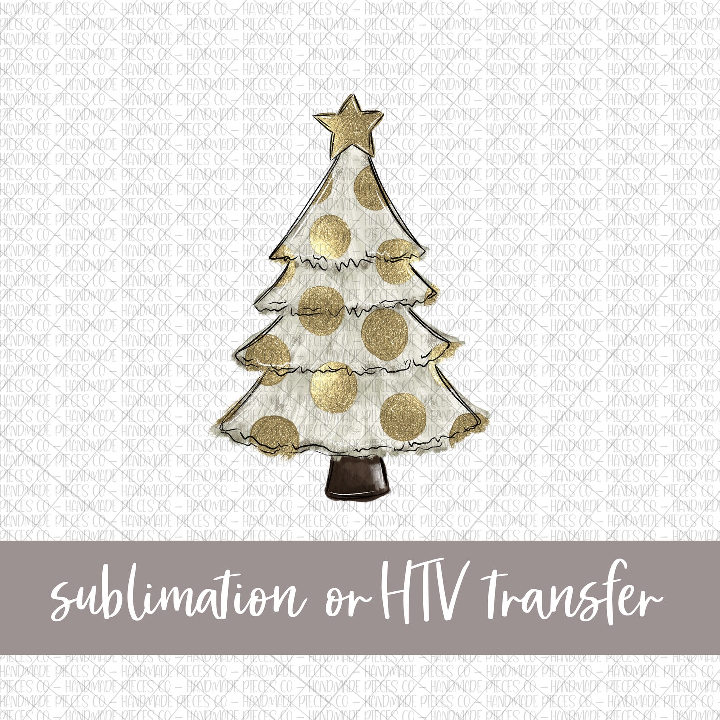 Christmas Tree, Gold Glitter -  Sublimation or HTV Transfer