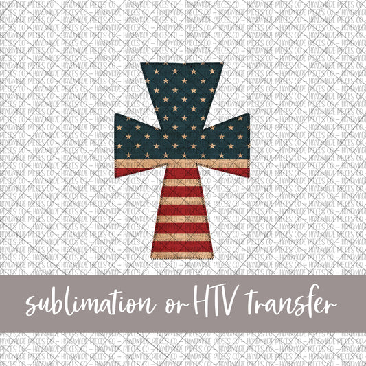 Patriotic Cross, Rustic - Sublimation or HTV Transfer