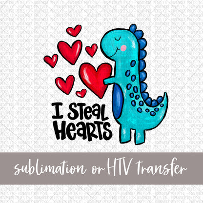 I Steal Hearts, Blue Dinosaur - Sublimation or HTV Transfer