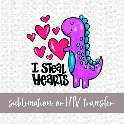 I Steal Hearts, Pink Dinosaur - Sublimation or HTV Transfer