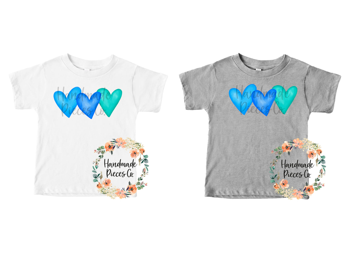 Watercolor Heart Trio, Blue - Sublimation or HTV Transfer