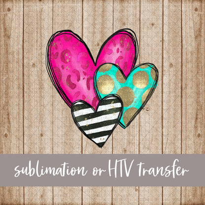 Heart Trio - Sublimation or HTV Transfer