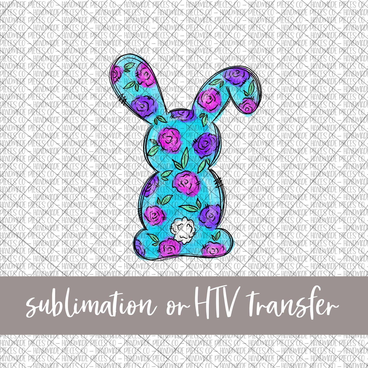 Floral Bunny, Back View - Sublimation or HTV Transfer