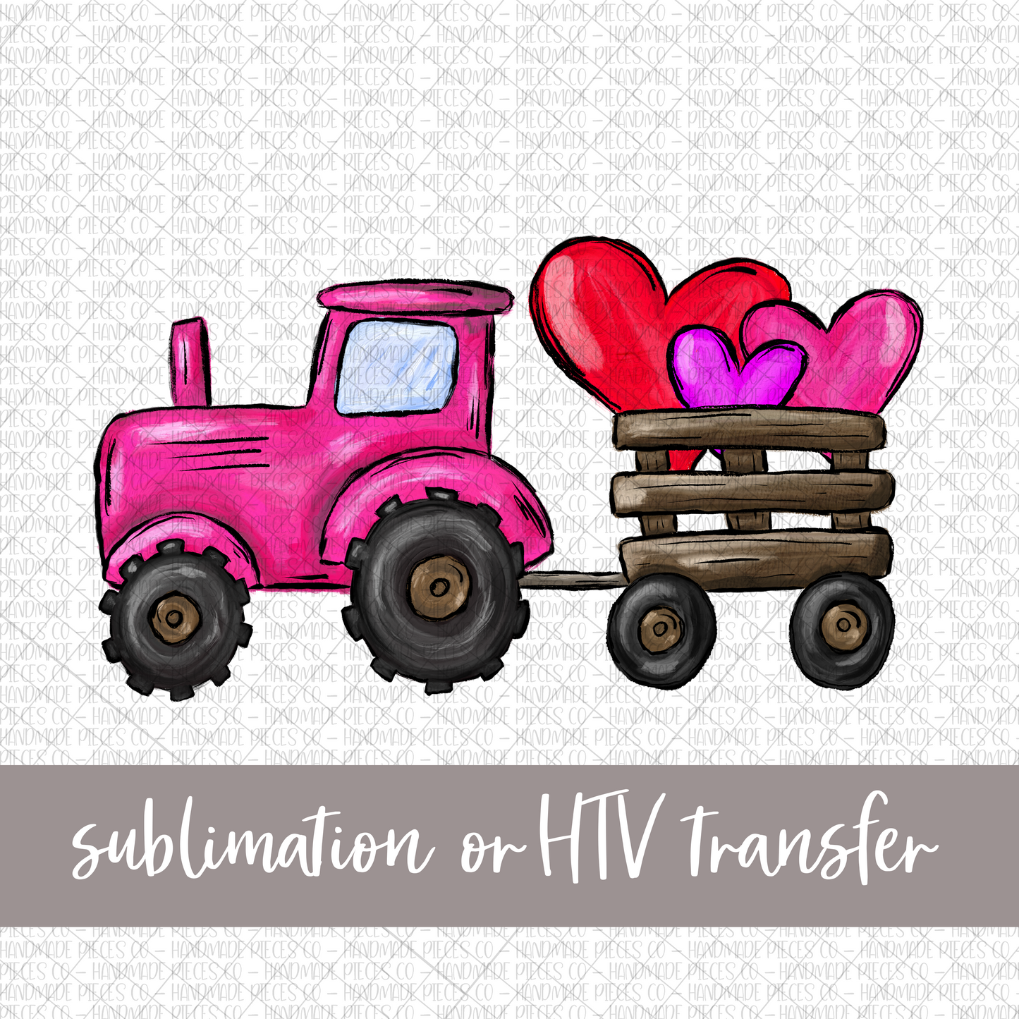 Pink Tractor with Hearts - Sublimation or HTV Transfer