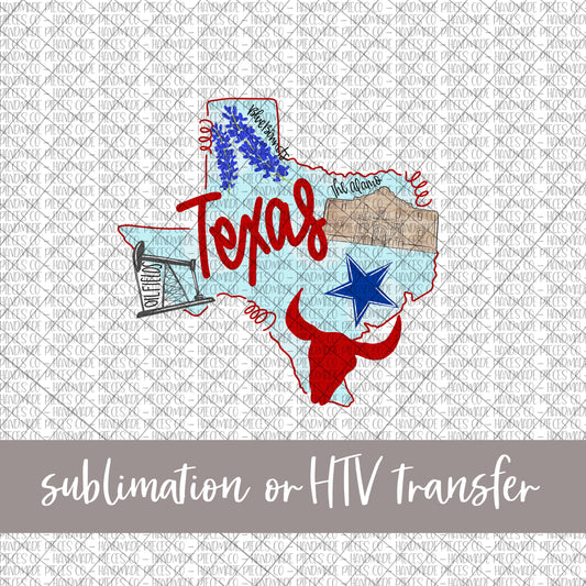 Texas,  Famous Things - Sublimation or HTV Transfer