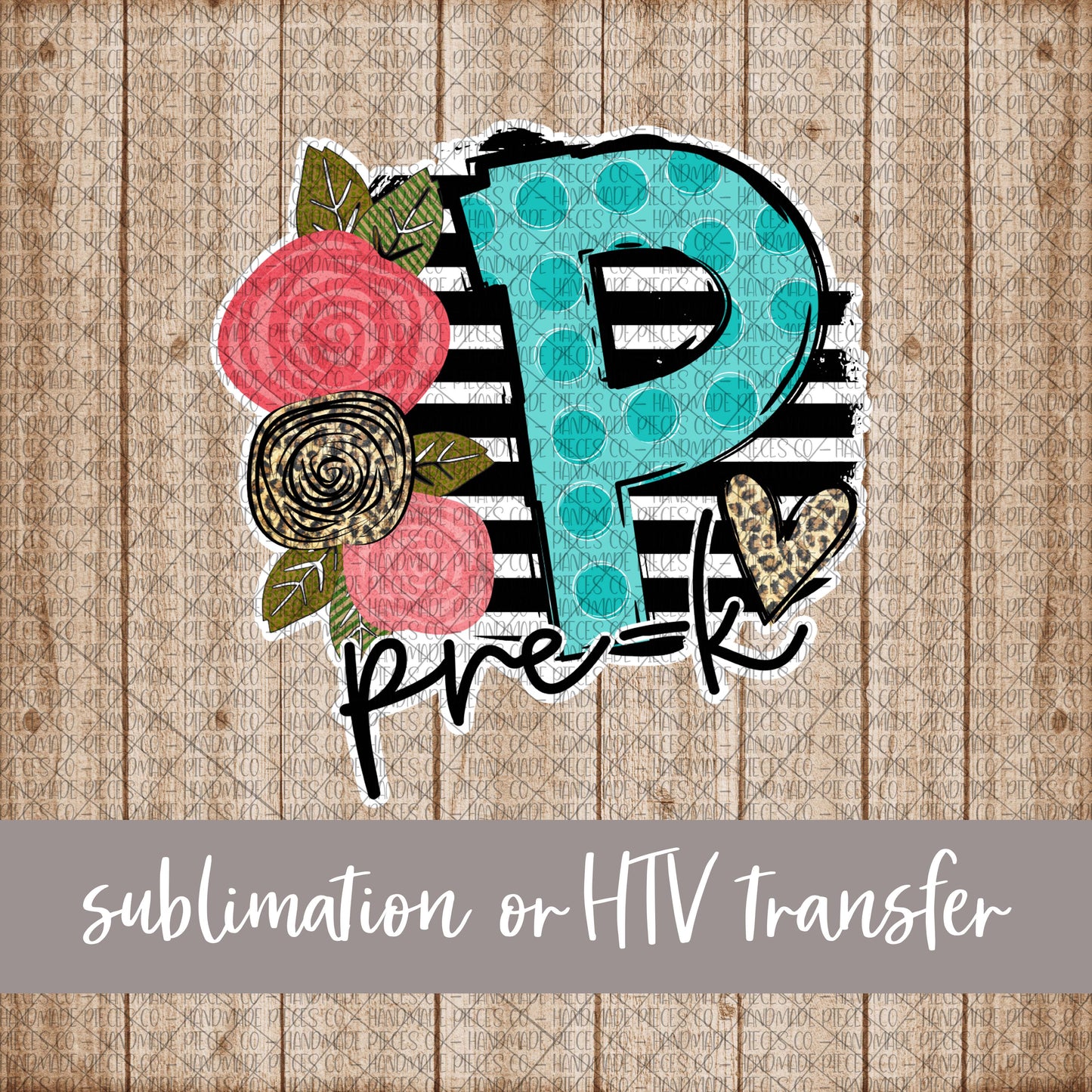 PreK, Black Stripes with Florals - Sublimation or HTV Transfer