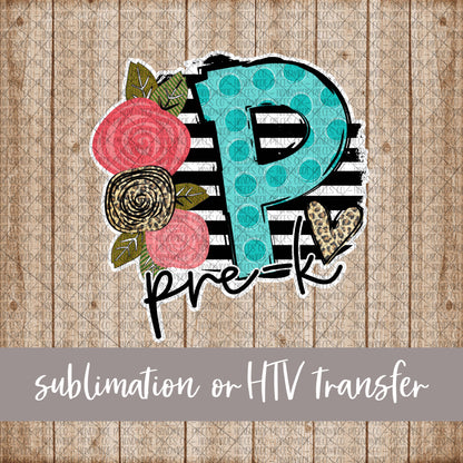 PreK, Black Stripes with Florals - Sublimation or HTV Transfer