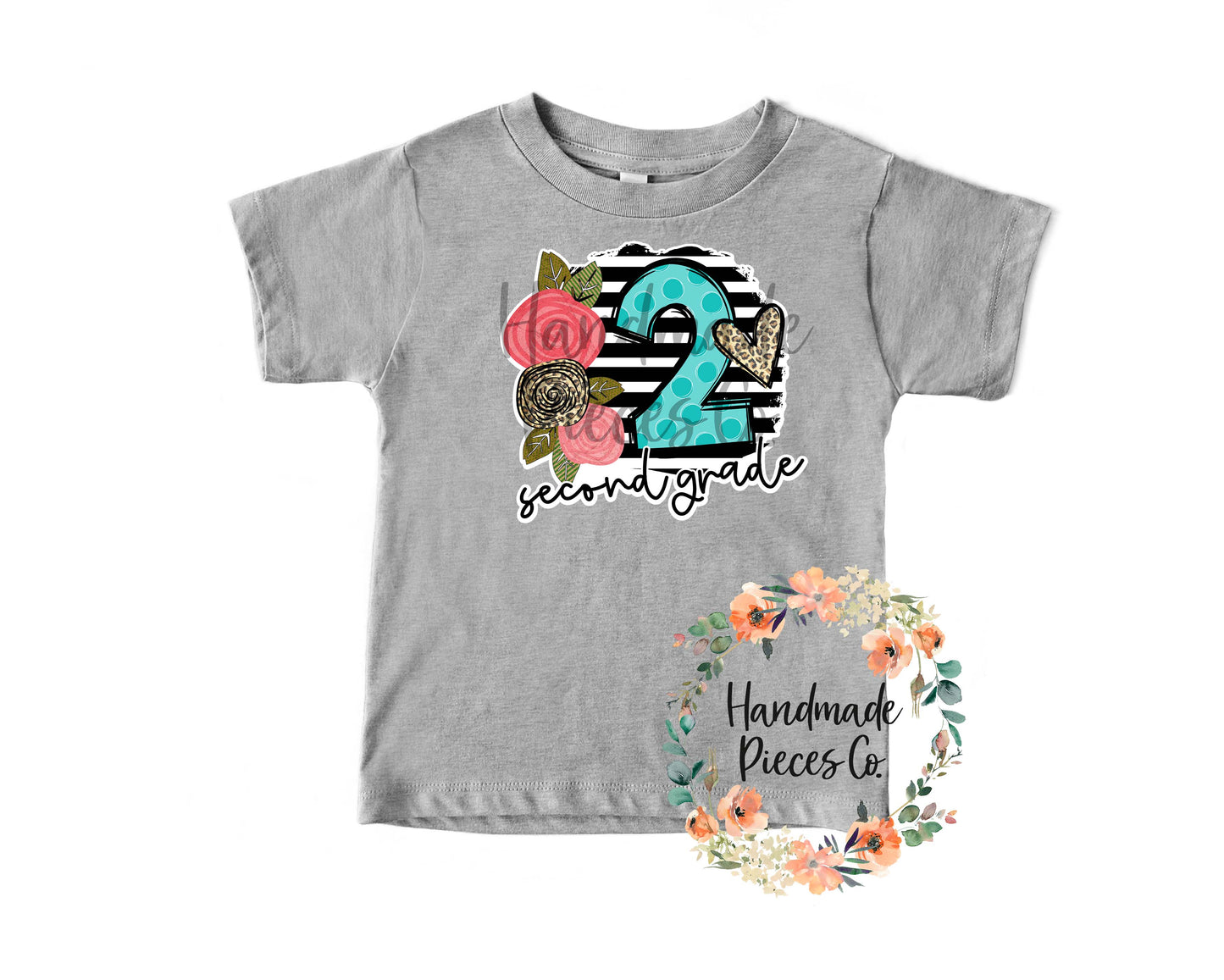 Second Grade, Black Stripes with Florals - Sublimation or HTV Transfer