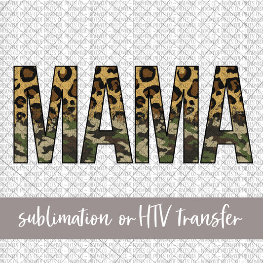 Mama, Leopard Camo Split - Sublimation or HTV Transfer