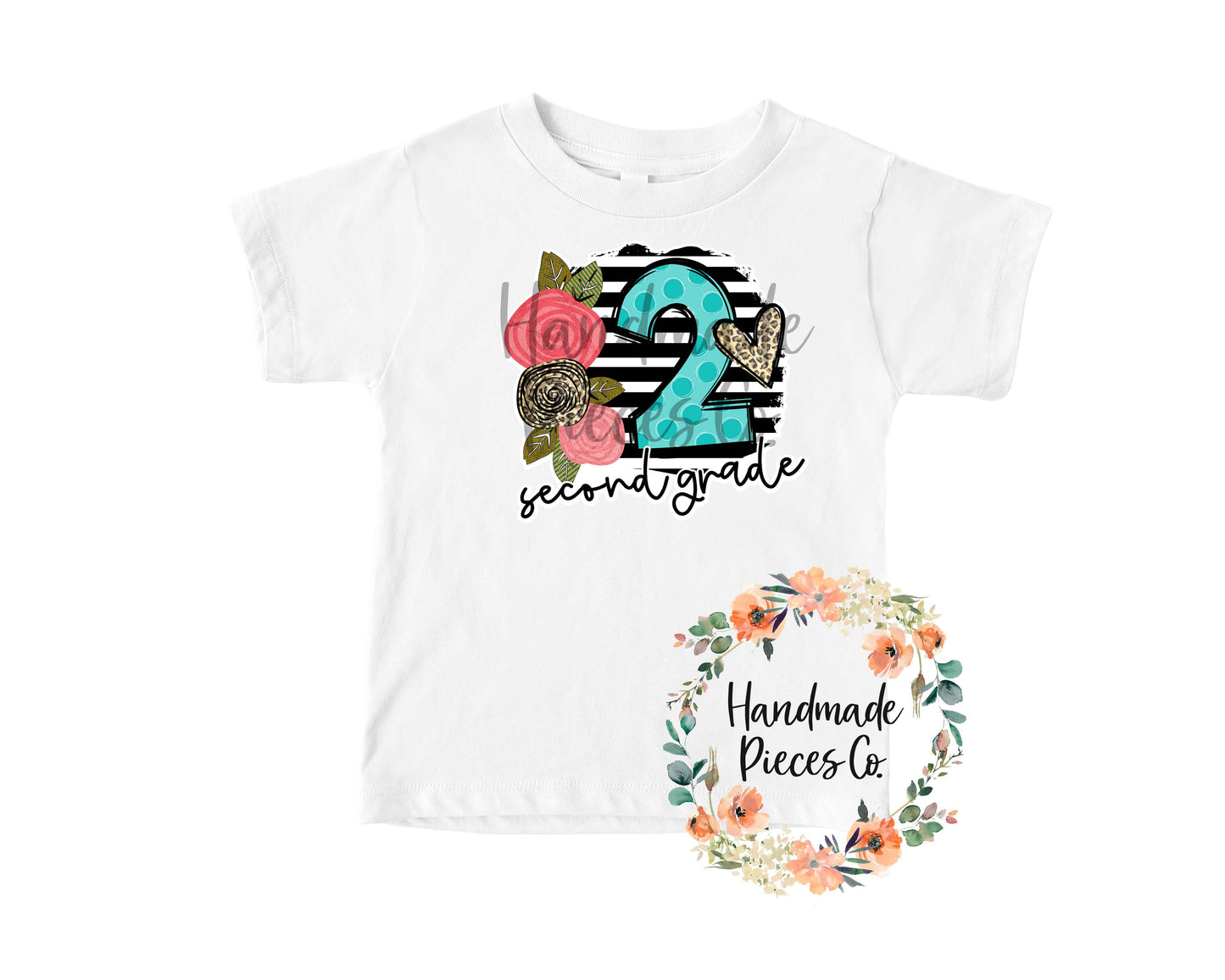 Second Grade, Black Stripes with Florals - Sublimation or HTV Transfer