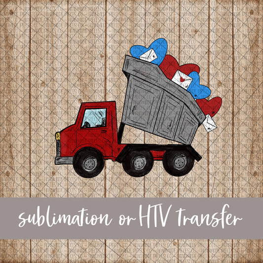 Dump Truck, Hearts - Sublimation or HTV Transfer